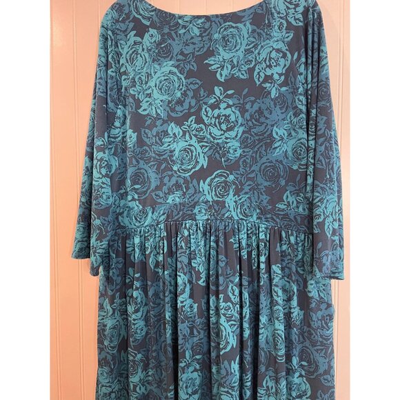 Torrid Womens Size 3 Blue Teal Floral Print Long Sleeve Empire Waist Dress - Picture 6 of 12